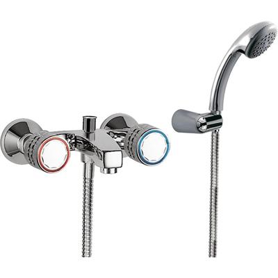 Badkraan Tres ESE-23 | Opbouw | Mengkraan | Incl.Handdoucheset | 2-weg | hoh 15 cm | 2-knops | Rond | Chroom