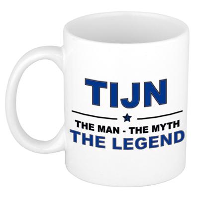Tijn cadeau mok - man myth legend - naam koffiemok / beker - wit en blauw - 300 ml