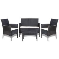 4-delige Loungeset met kussens poly rattan zwart