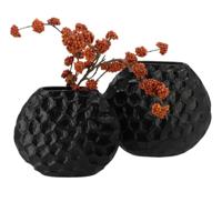 DK Design Bloemenvaas Inga Jada - 2x - plat model - zwart - 24 x 10 cm - moderne vaas - schub motief