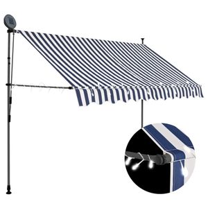 VidaXL Luifel handmatig uitschuifbaar met led 250 cm blauw en wit