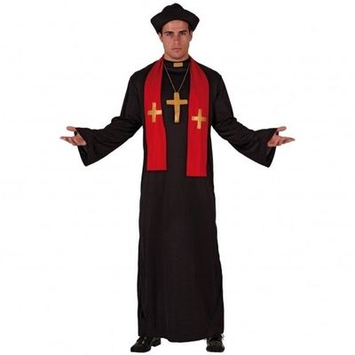 Priester kostuums zwart met rood