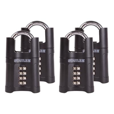 Hangslot - 4x - zwart - metaal - 50 mm - 4-cijferig - cijferslot Hangslot - 4x - zwart - metaal - 50 mm - 4-cijferig - cijferslot