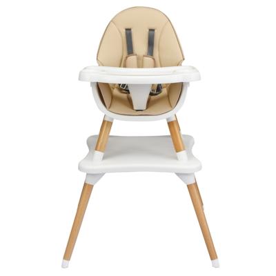4-In-1 Babystoel Baby Houten Eetstoelen met 5-Punts Veiligheidsgordel 4-Stappen Verstelbaar Afneembaar Dienblad & PU Kussen Kaki