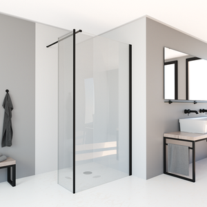 Douche zijwand SaniClear Redro | 30x200 cm | Helder glas | Zwart mat beslag