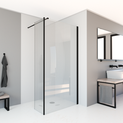 Douche zijwand SaniClear Redro | 30x200 cm | Helder glas | Mat zwart beslag