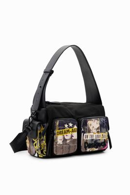 Grote canvas tas met krantenprint - BLACK - U
