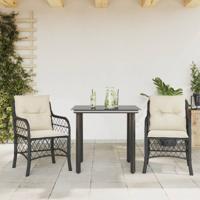 3-delige Bistroset met kussens poly rattan zwart 3-delige Bistroset met kussens poly rattan zwart