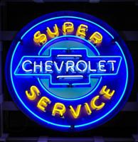 Chevrolet Super Service Neon Verlichting XL In Metalen Bak 92 cm - Blauw, Geel, Wit