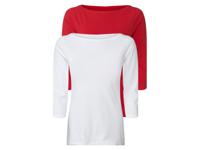 esmara 2 dames shirts (XS (32/34), Rood/wit)