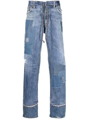 Greg Lauren jean droit à détail patchwork - Bleu