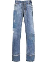 Greg Lauren jean droit à détail patchwork - Bleu