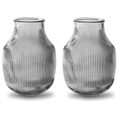 2x Stuks Bloemenvazen - smoke grijs/transparant glas - H22 x D15.8/11.3 cm