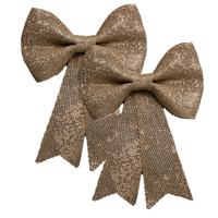Feeric christmas Kerst strik - 2x - goud - jute - 24 cm - pailletten - kerststrikje - kerstversierin