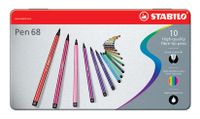 STABILO Pen 68 viltstift, metalen doos van 10 stiften in geassorteerde kleuren - thumbnail