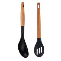 kook/keuken gerei - set van 2x stuks - zwart - hout/kunststof - keuken/kook accessoires