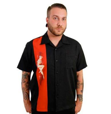 Steady Pinup Panel Shirt Black Red -S