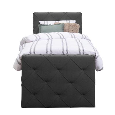 Leen Bakker - Boxspring Met Voetbord Liv Geruit - Antraciet - 90x200 Cm - Vierkante Poot - Stof - Grijs