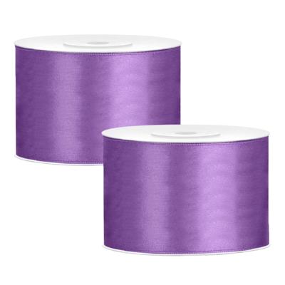 Partydeco Cadeaulint - 2x - paars - 5 cm x 25 meter - satijn - sierlint - inpakken - decoratie