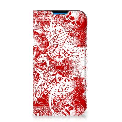 Mobiel BookCase iPhone 14 Pro Angel Skull Rood Mobiel BookCase iPhone 14 Pro Angel Skull Rood