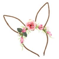 Verkleed diadeem paashaas/bunny oren - met bloemen - roze - one size