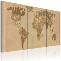Schilderij - Wereldkaart - In Beige en Bruin, 3luik , premium print op canvas