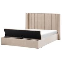 Beliani-NOYERS-Bed met opbergruimte-Beige-160 x 200 cm-Fluweel