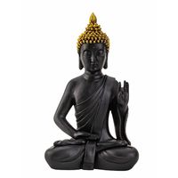 Boeddha beeldje zittend - binnen/buiten - kunststeen - zwart/goud - 31 x 18 cm