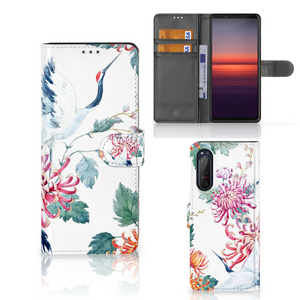 Sony Xperia 5II Telefoonhoesje met Pasjes Bird Flowers