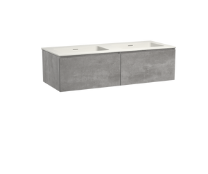 Storke Edge zwevend badmeubel 130 x 52 cm beton donkergrijs met Mata dubbele wastafel in mat witte solid surface