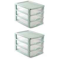 2x stuks ladeblok/bureau organizer met 3 lades groen/transparant L 35,5 x B 27 x H 26 cm