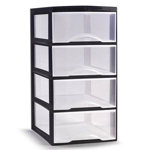 Plasticforte Ladeblokje/bureau organizer 4x lades - transparant/zwart - L18 x B25 x H33 cm - Ladeblok