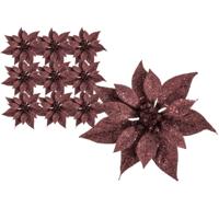 Kerstboomversiering Kerstster - 10x stuks - 18 cm - donkerrood - op clip - ornament - ster