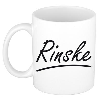 Rinske Naam koffiemok - beker - met sierlijke letters - wit - 300 ml - Cadeau - Dames