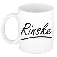 Rinske Naam koffiemok - beker - met sierlijke letters - wit - 300 ml - Cadeau - Dames