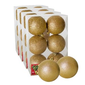 24x stuks kerstballen goud glitters kunststof 8 cm