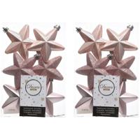 Decoris kersthanger sterren - 12x st - lichtroze - 7 cm - kunststof - kerstornamenten