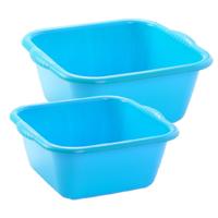 Plasticforte afwasteilen set - afwasbak - kunststof - 15 en 20 liter - Blauw - huishoud emmers