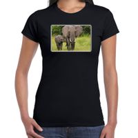 Dieren t-shirt met olifanten foto zwart voor dames