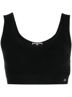 Elisabetta Franchi haut crop en maille nervurée - Noir