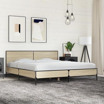 Bedframe bewerkt hout metaal sonoma eikenkleurig 180x200 cm