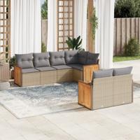 7-delige Loungeset met kussens poly rattan beige