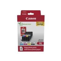 Multipack inktcartridges + fotopapierpakket - CANON - CLI-551XL Zwart/Cyaan/Magenta/Geel - Hoog rendement