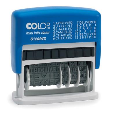 Colop tekststempel met datum Mini-Info Dater woorden: par e-mail le, comptabilisé le, confirmé le, exp...