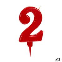 Kaars Verjaardag Rood Cijfer 2 (12 Stuks)