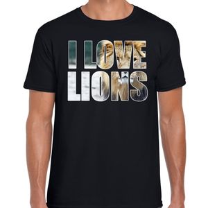 Tekst shirt I love lions foto zwart voor heren - cadeau t-shirt leeuwen liefhebber 2XL  -