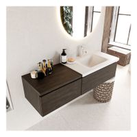 Mondiaz Bukla 140cm badmeubel met module 60 dark brown 2 lades met wastafel rechts 1 kraangat kleur talc