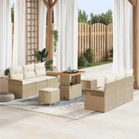 Tuinbankenset met kussen 9 pcs Beige poly rattan