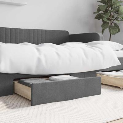 Opberglades bed 2 st bewerkt hout en stof donkergrijs