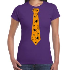 Halloween/thema verkleed feest stropdas t-shirt spinnen voor dames - paars